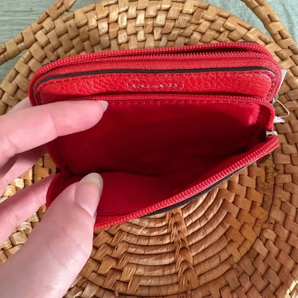Coach F66179 Vermillion Pebble Leather Double Zip Coin Case NWT